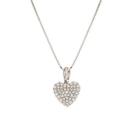 18 Kt 750/1000 witgouden ketting met harthanger en witte zirkonen voor dames