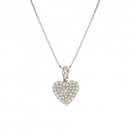 Dámský náhrdelník z bílého zlata 18K 750/1000 s přívěskem srdce a bílými zirkony