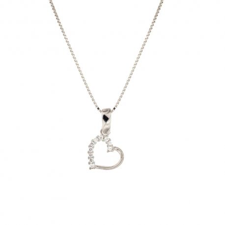 Collier en or 18 Kt 750/1000 avec pendentif coeur et zircons blancs pour femme