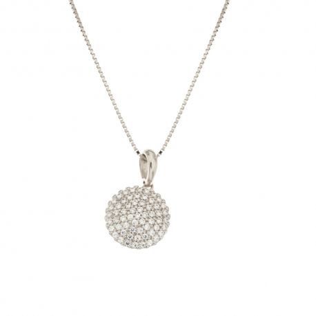Collier en or 18 Kt 750/1000 avec pendentif rond en zircon blanc pour femme