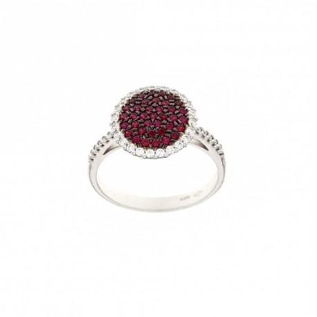 White gold 18k 750/1000 with red and white cubic zirconia ring