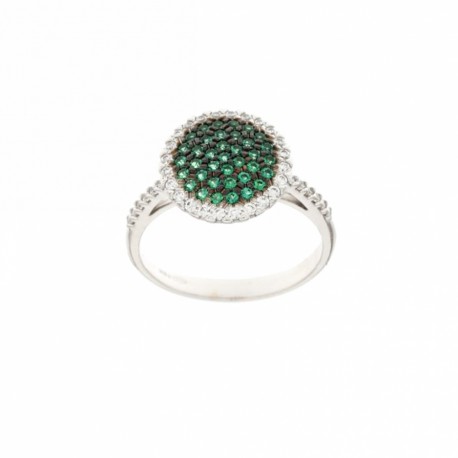 White gold 18k 750/1000 with green and white cubic zirconia ring