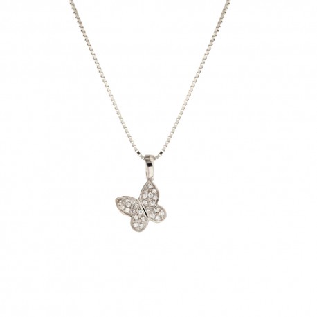 Collana in oro bianco 18 Kt 750/1000 con farfalla pendente di zirconi bianchi da donna