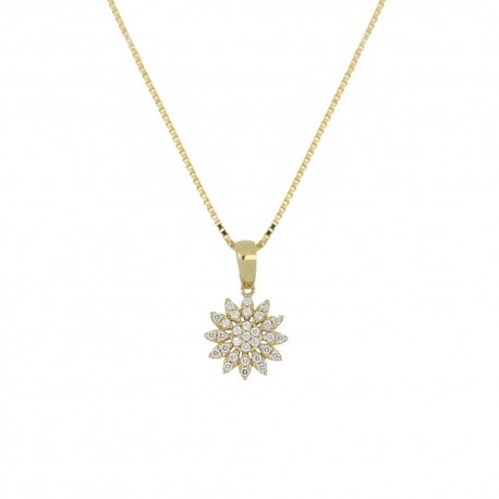 18Kt zlatý náhrdelník 750/1000 s príveskom kvet a bielymi zirkónmi pre ženy