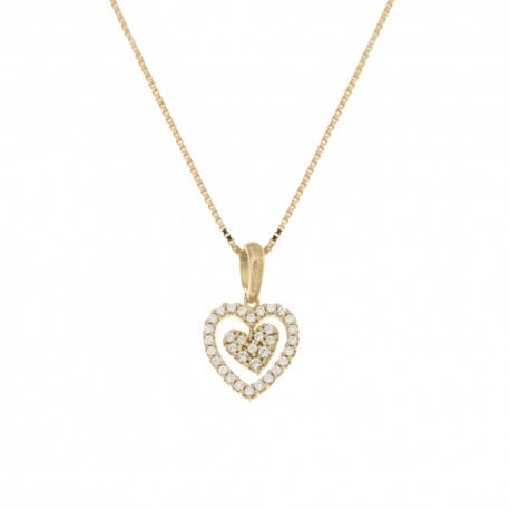 18 Kt 750/1000 gull halskjede med anheng hjerte og hvite zirkoner for kvinner