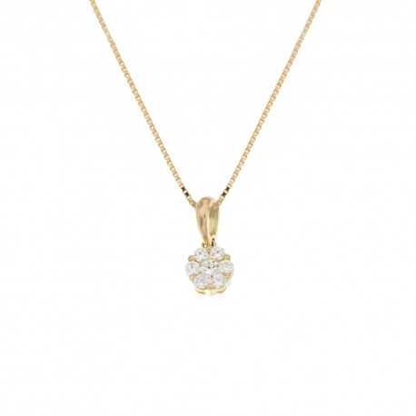 Collar de oro de 18 Kt 750/1000 con colgante flor y circonitas blancas para mujer