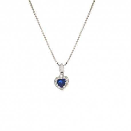 Dámsky náhrdelník z bieleho zlata 18K 750/1000 s príveskom srdiečko a bielymi a modrými zirkónmi