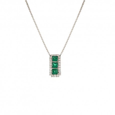 White gold 18k 750/1000 with white and green cubic zirconia trilogy woman necklace