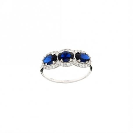 Anillo Trilogy en oro blanco 750/1000 de 18 kt con circonitas azules y blancas