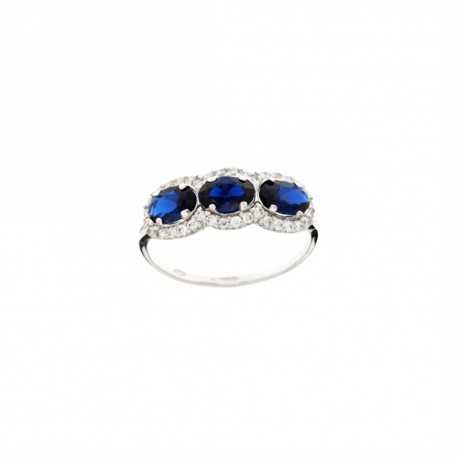 White gold 18k 750/1000 trilogy type with white and blue cubic zirconia ring