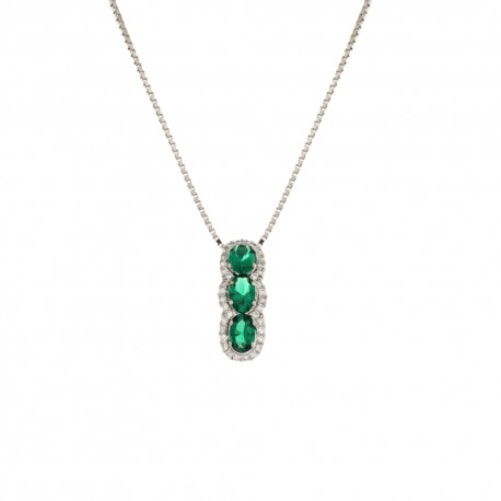White gold 18k with white and green cubic zirconia trilogy woman necklace