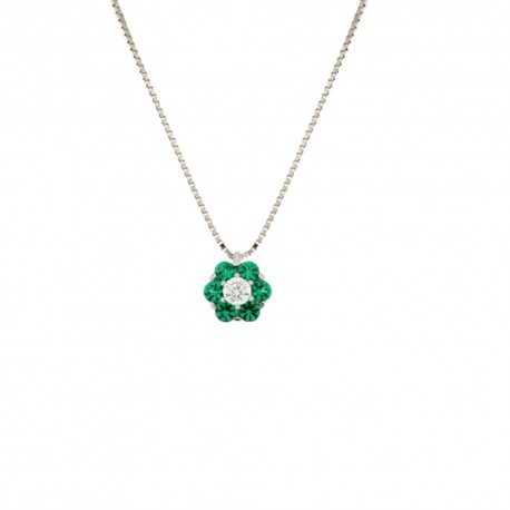 Dámsky náhrdelník z bieleho zlata 18K 750/1000 s bielym a zeleným zirkónovým kvetom