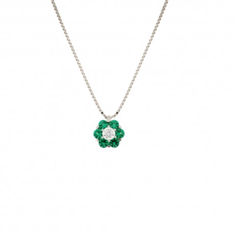 Dámský náhrdelník z bílého zlata 18K 750/1000 s bílým a zeleným zirkonovým květem