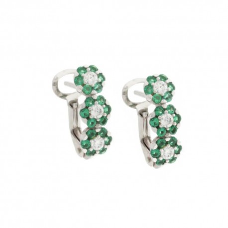 White gold 18k 750/1000 with white and green cubic zirconia flower earrings