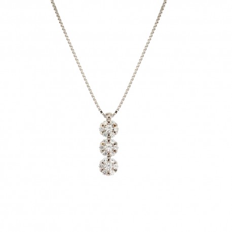 Trilogický náhrdelník z bílého zlata 18K 750/1000 s bílými zirkonovými květy pro ženy