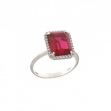 White gold 18k 750/1000 with red stone and white cubic zirconia ring