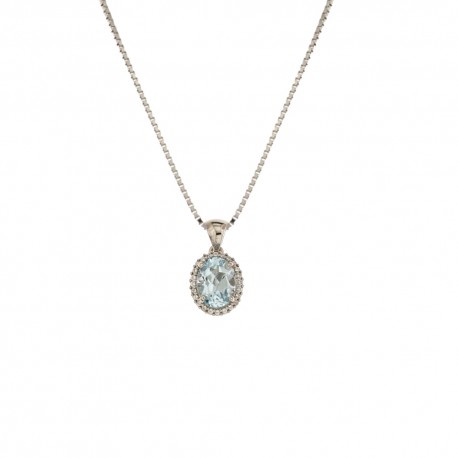 White gold 18k 750/1000 with light blue stone and white cubic zirconia woman necklace