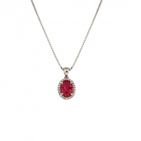 White gold 18k 750/1000 with red stone and white cubic zirconia woman necklace