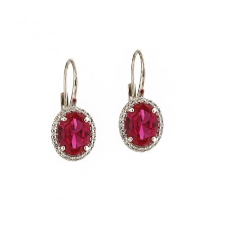 White gold 18k 750/1000 with red stone and white cubic zirconia earrings