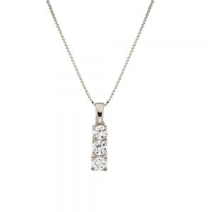 18K白金项链，镶嵌白色锆石，三部曲吊坠，女士适用