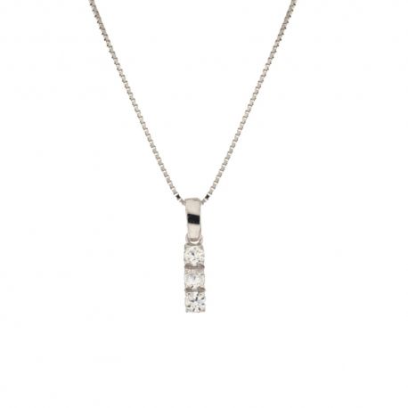 Colar feminino em ouro branco 18 Kt 750/1000 com pingente trilogia de zircão branco