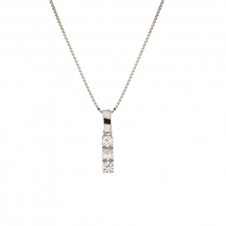 White gold 18k 750/1000 with white cubic zirconia trilogy woman necklace