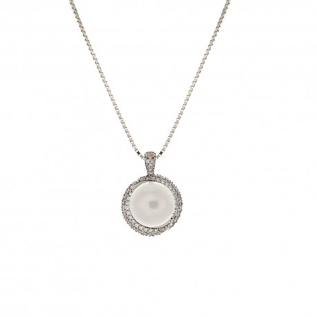 White gold 18k with pearl pendant woman necklace
