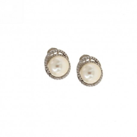 Orecchini in oro bianco 18 Kt 750/1000 con zirconi bianchi e perle