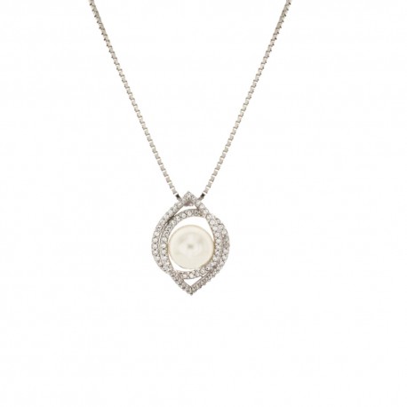 White gold 18k 750/1000 with pearl and white cubic zirconia woman necklace