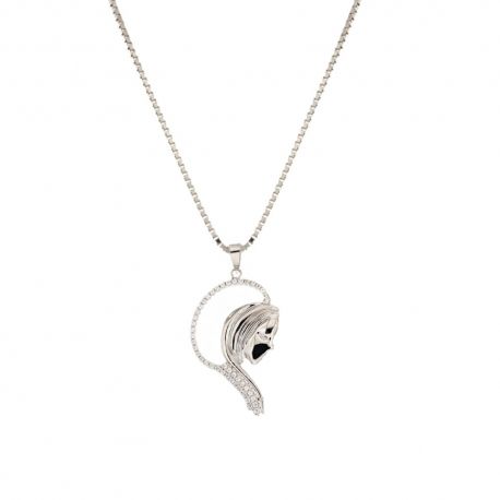 Colar em ouro 18 Kt 750/1000 com Madonna e zircões brancos para mulher