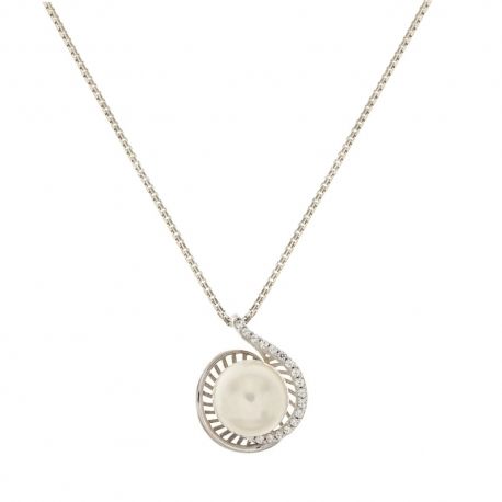 Collar de oro blanco 750/1000 de 18 kt con perla natural y circonitas para mujer