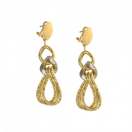 Yellow and white gold 18k 750/1000 shiny dangling earrings
