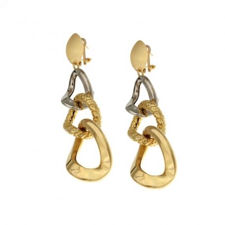 Boucles d'oreilles en or jaune et blanc 18 carats 750/1000, finition polie et martelée