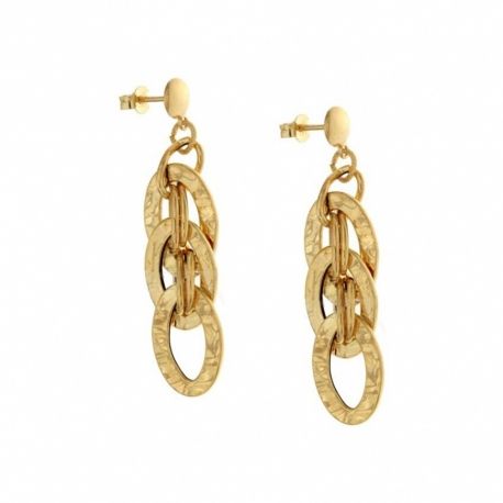 Orecchini in oro giallo 18k 750/1000 a catena finitura lucida e martellata