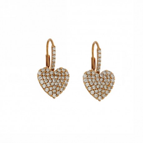 Gold 18k 750/1000 with white cubic zirconia heart shaped earrings