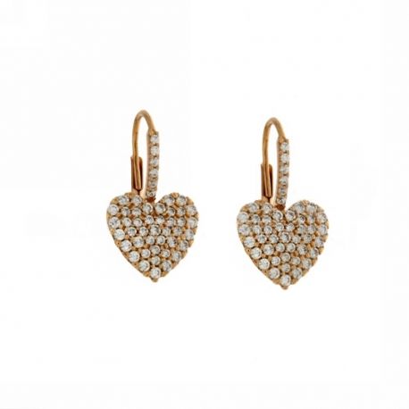 Orecchini in oro 18 Kt 750/1000 a forma di cuore con zirconi bianchi