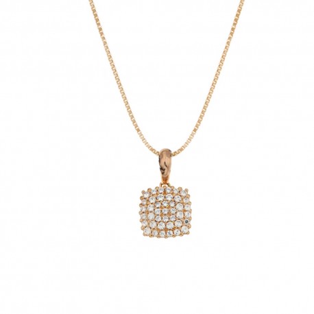 Collana in oro rosa 18 Kt 750/1000 con pendente quadrato di zirconi bianchi da donna