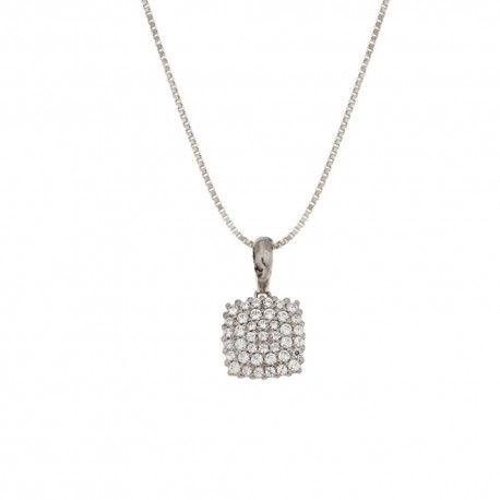 Dámsky náhrdelník z bieleho zlata 18K 750/1000 so štvorcovým bielym zirkónovým príveskom