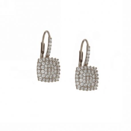 Boucles d'oreilles en Or blanc 18 Kt 750/1000 avec un carré de zircons blancs