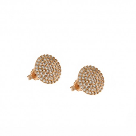 Boucles d'oreilles en or rose 18 Kt 750/1000 avec zircons blancs ronds centraux