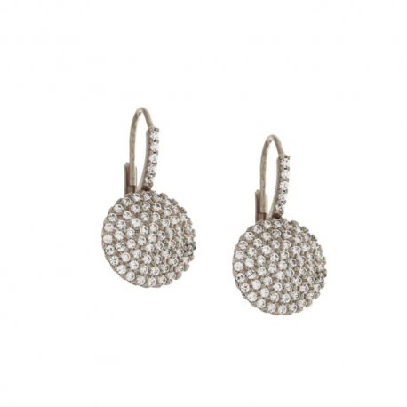 Orecchini Oro Bianco 18k con Tondo di Zirconi Bianchi