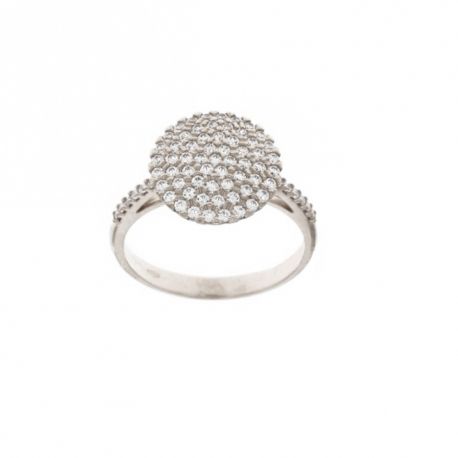 Anel em ouro branco de 18 Kt 750/1000 com zircões brancos centrais para mulher