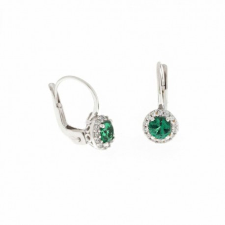White gold 18k 750/1000 with white cubic zirconia and green stones woman earrings