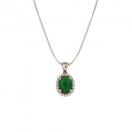 White gold 18k 750/1000 with green stone and white cubic zirconia woman necklace