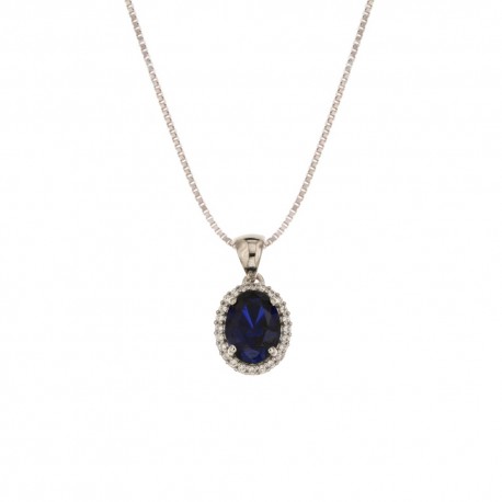 Ogrlica od bijelog zlata 18 Kt 750/1000 s privjeskom od bijelog cirkona i središnjim plavim kamenom za ženu