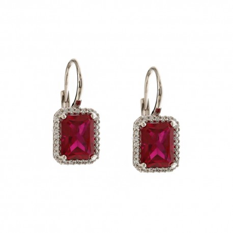 White gold 18k 750/1000 with red quartz and white cubic zirconia earrings