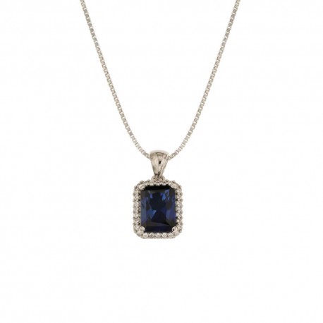 White gold 18k 750/1000 with blue stone and white cubic zirconia woman necklace