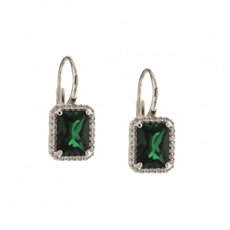 White gold 18k 750/1000 with green stone and white cubic zirconia earrings