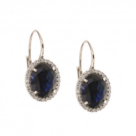 White gold 18k 750/1000 with blue stone and white cubic zirconia earrings