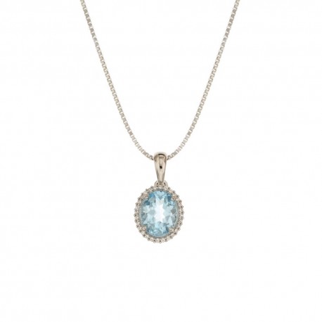 Ogrlica od bijelog zlata od 18 Kt 750/1000 s privjeskom od bijelog cirkona i središnjim plavim kamenom za ženu